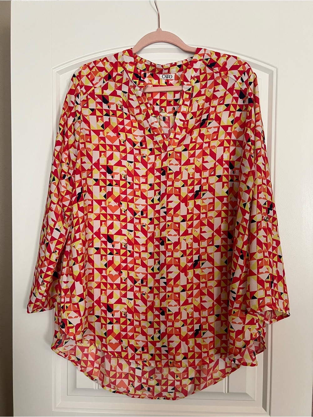 Cato Red Geometric-Print V-Neck Blouse